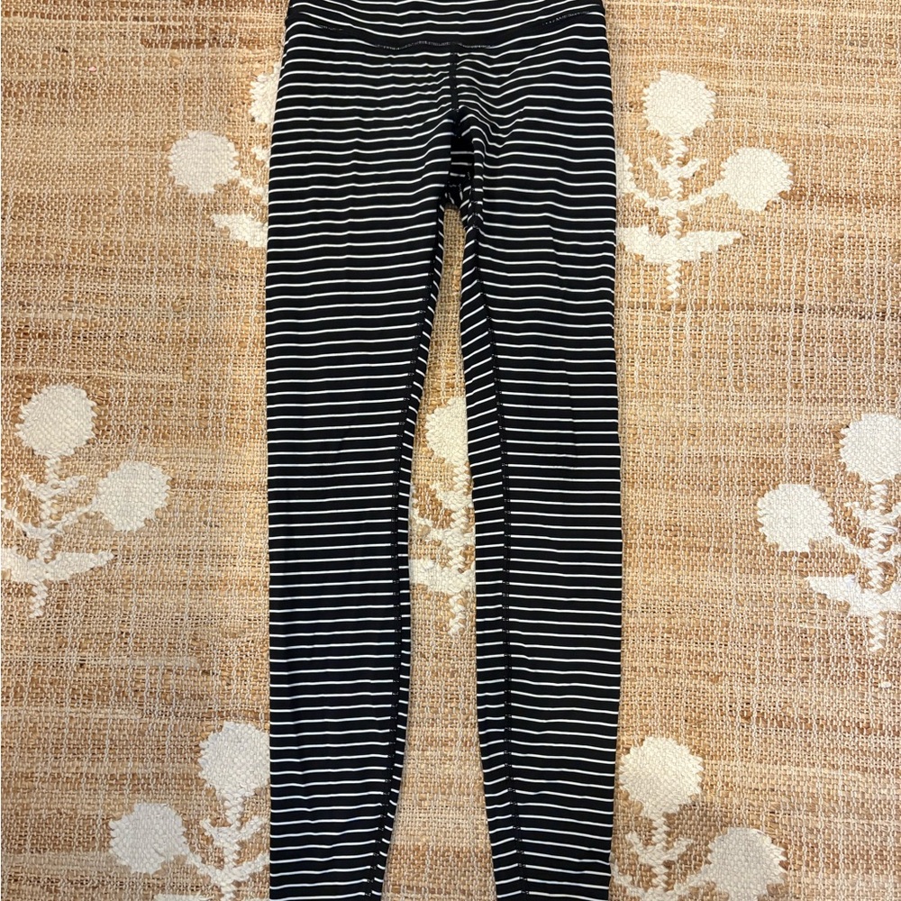 Lululemon Athletica Black and White Striped Leggings